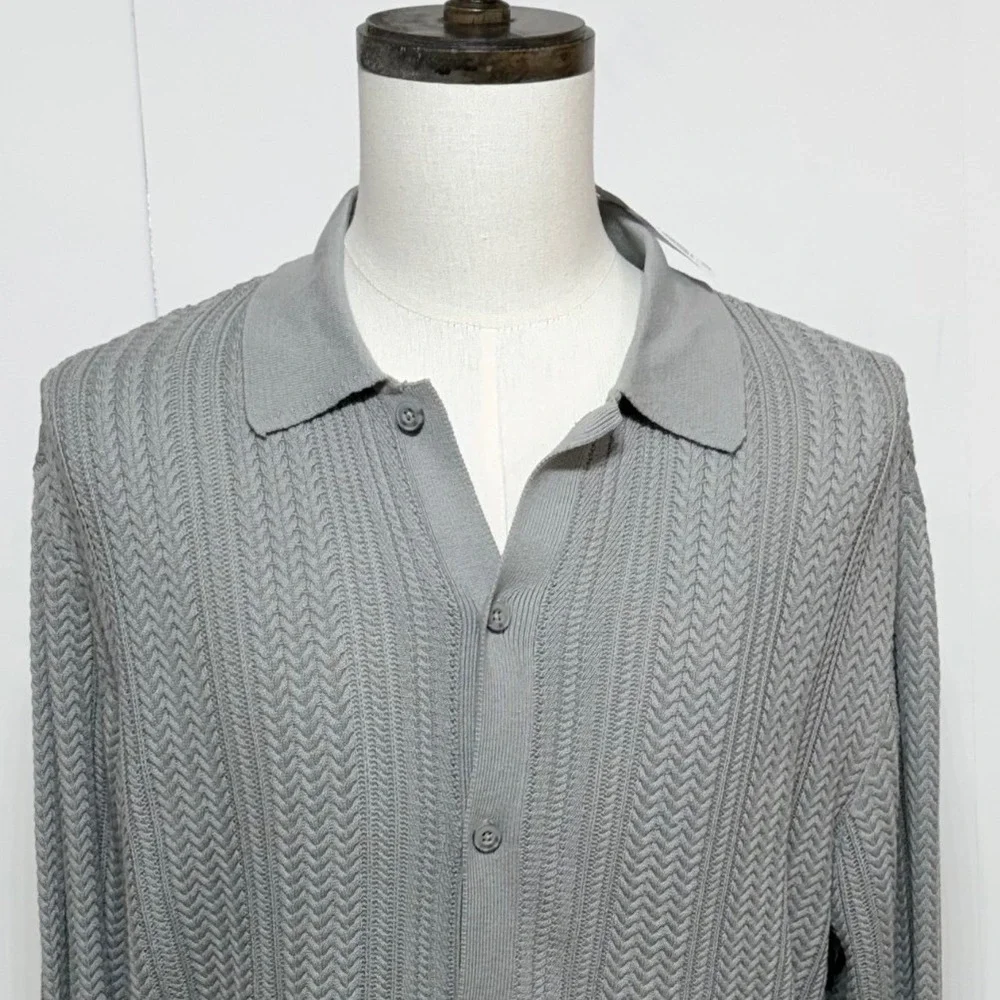 Forever 21 Cardigan Mens Large Gray Cable Knit Button Up Long Sleeve Sweater NEW